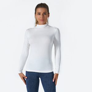 2024 mùa thu mùa đông Modal dài tay áo sơ mi cho phụ nữ giản dị mỏng kích thước lớn nửa cao cổ đáy Áo sơ mi thoáng khí đơn giản - Product Image 6