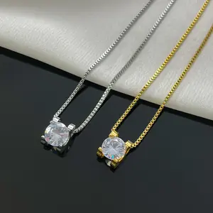 Distinctive Stainless Steel Metal Chain Claw Setting Cubic Zirconia Pendant Necklace Attractive Jewelry For Women