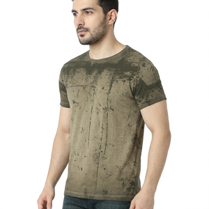 T-shirt vintage délavé pour homme, col rond, manches courtes, coupe classique, en coton et soie jacquard, motif graphique, vente en gros - Product Image 3