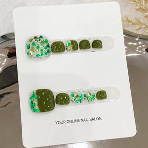 Nouveau produit lancé, ongles artificiels réutilisables faits à la main, rose laser, polarisés, pailletés argentés, à porter sur les pieds - Product Image 4