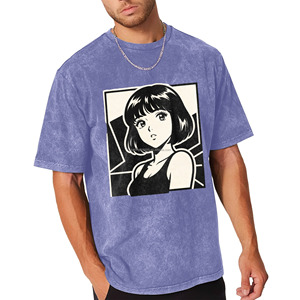 T-shirt vintage délavé pour homme, style rétro années 90, avec motif graphique <span class=keywords><strong>manga</strong></span> 'Short Bob Girl', esthétique japonaise, streetwear décontracté en coton - Product Image 6