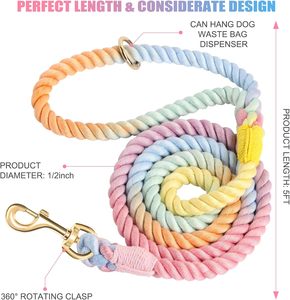 สายจูงสุนัขแบบเชือกถักมือ สีชมพูและสีม่วง สำหรับสุนัขขนาดกลางและขนาดใหญ่ วันวาเลนไทน์ - Product Image 5