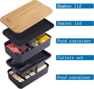 Boîte à lunch japonaise en bambou, compatible micro-ondes, compartiments empilables, ustensiles inclus, sans BPA, pour adultes - Product Image 4