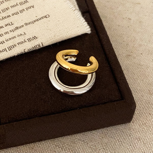 Pendientes de Clip en Forma de C de Dos Colores, Oro y Plata, Diseño de Nicho de Moda, para Mujer - Product Image 2