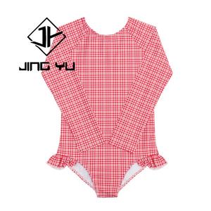 Traje de Baño de Manga Larga a Cuadros de Verano de Alta Calidad para Niños, Bikini de Nailon Personalizado OEM para Niñas - Product Image 1