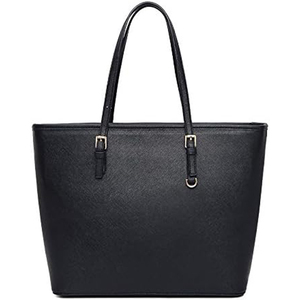 Women's Soft PU Leather Laptop Tote Shoulder <strong>Bag</strong> Two Straps Zipper Closure Letter Decoration Cotton Lining Top Handle for School - Product Image 1