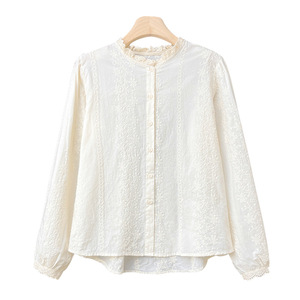 Embroidered Hollow Apricot Shirt Women Long Sleeve New Design Chic Commuting Elegant Coat - Product Image 5