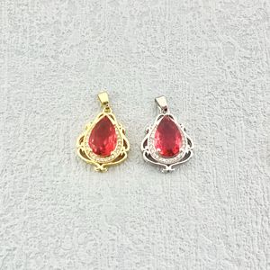 Water Drop Pendant With Zircon Synthetic Gemstone <b>Copper</b> Plated For Jewelry Making Teardrop Shape Hollowed Out <b>Vase</b> Design - Product Image 3