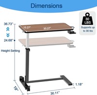 Table de lit d'hôpital moderne en bois avec base roulante à 4 roues, plateau de chevet réglable en hauteur pour ordinateur portable/ordinateur