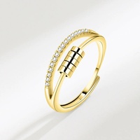 Bague anti-stress en argent sterling 925 avec zircon, ajustable, double couche, pour femme