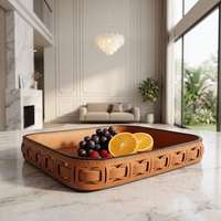 Plateau décoratif de luxe en cuir tressé, plateau de rangement rectangulaire pour projets hôteliers et villas, plateau de présentation de fruits