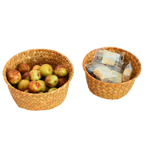 ตะกร้าเก็บของอเนกประสงค์ทรงกลมสไตล์วินเทจ ทำจากหญ้าทะเล สำหรับใช้ในบ้าน - Product Image 1