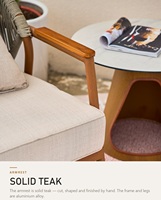 Ensemble de canapé d'extérieur en teck avec accoudoirs, structure en alliage d'aluminium, coussins moelleux, 3 places, 2 places et fauteuil pour patio et jardin