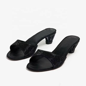 <b>Big</b> Size 44 Low Cut Out Metal Heels Shoes Women Dress Slippers Open Toe Sandals Summer on Mules - Product Image 2