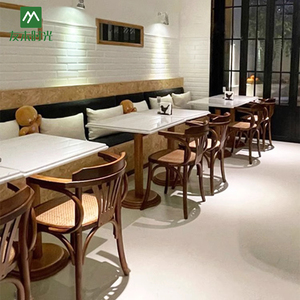 Ensemble de meubles de café en <span class=keywords><strong>bois</strong></span> écologiques de style industriel moderne Wabi Sabi, <span class=keywords><strong>table</strong></span> ronde, chaises, <span class=keywords><strong>fauteuil</strong></span> individuel pour restaurant - Product Image 4