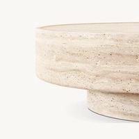 Table basse ovale en marbre travertin de style moderne avec un design unique en pierre Socle latéral Centre supérieur