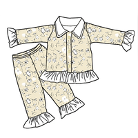 Ensemble de vêtements de nuit vintage à imprimé floral pour petites filles, pyjama à volants avec taille élastique et tissu doux, vêtements de nuit pour enfants