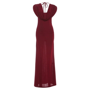 Ghh10246-2025 mùa thu Mới Bộ sưu tập eo màu rắn xếp li cổ Áo Đầm - Product Image 6