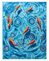 Seni Mural Mosaik Kaca Buatan Tangan Khusus Desain Ikan Koi untuk Dekorasi Dinding Interior Kolam Renang Hotel Villa