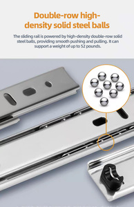 Riel de Rodamiento de Bolas de Dos Secciones de 27 mm de Ancho - Guía de Cajón de Acero de Montaje Lateral, Riel Deslizante <span class=keywords><strong>para</strong></span> Mesa de Centro y Colgar Cuadros - Product Image 4