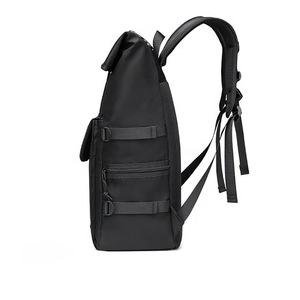 BSCI Custom Luxury Unisex Roll Top <b>Backpack</b> Waterproof <b>Black</b> Nylon Laptop Bag for Office & Leisure Use - Product Image 4