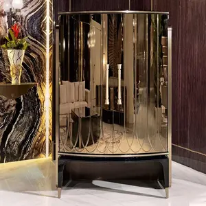 Armario italiano de alta gama para vino con espejo de piel de cocodrilo, vitrina de doble puerta