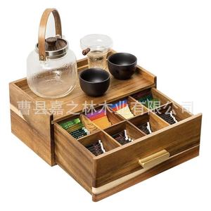 Creative wooden drawer-style tea bag box, household solid wood tea bag storage box, desktop wooden teacup and tea set organizer. - Product Image 1