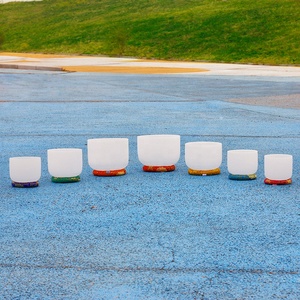 6"-12" <strong>Chakras</strong> <strong>Set</strong> 7pcs Frosted <strong>Crystal</strong> Singing Bowls C D E F G a B C Note 440HZ 432HZ with Free Suede Mallet and O-ring - Product Image 2