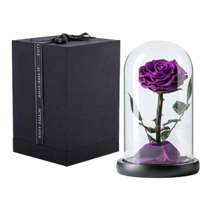 Dôme de verre magnifique, 7-8 cm, D12 H20, fausses fleurs romantiques, couleur violette, pour <span class=keywords><strong>la</strong></span> <span class=keywords><strong>belle</strong></span> <span class=keywords><strong>et</strong></span> <span class=keywords><strong>la</strong></span> bête - Product Image 1