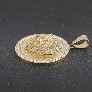 Collier pendentif médaillon lion en acier inoxydable pour homme, avec cristaux, style « Iced Out », colliers Lion Roi, personnalisable en usine - Product Image 6