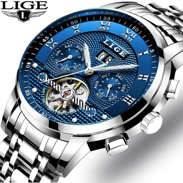 Lige 9841 Top Brand Luxury Business Tourbillon Stainless Steel Design Automatic Reloj Hombre Latest Mechanical Watches for Men