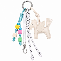 Porte-clés Pegasus en cuir PU, vente en gros, pendentif en corde tressée avec perles colorées pour sac à main, sac à dos, intérieur de voiture, boîte cadeau
