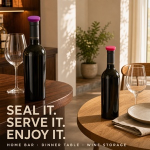 Bouchon de bouteille de vin en silicone, fermeture facile à une main, hermétique, sans BPA, réutilisable pour le stockage du vin à la maison ou au bar - Product Image 1