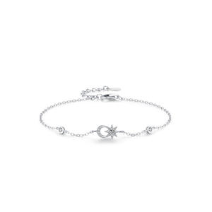 Pulsera de Cadena con Sol y Luna de Plata de Ley S925 y Circonita - Regalo de San Valentín para Mujer, Versión de Cobre Personalizable - Product Image 1