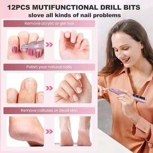 Professional Portable Cordless Nail <b>Drill</b> Machine 35000RPM LCD Display 12pcs Bits 6pcs Nails Set Made Durable Plastic - Product Image 6