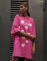 T-shirt vintage en coton respirant pour femme, avec logo imprimé anti-boulochage, décontracté, pour l'été, à manches courtes, col rond, confortable et ample