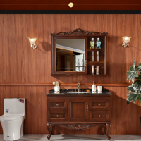 Coiffeuse murale vintage de luxe avec dessus en marbre Meuble-vasque pour salle de bain avec miroir