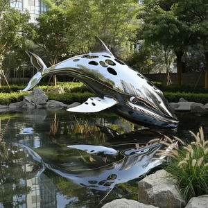 Modern Marine Sculpture Stainless Steel <strong>Whale</strong> <strong>Art</strong> for Garden Water Feature Outdoor Decor - Product Image 6