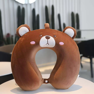 Soft Animal U Shaped <b>Neck</b> Pillow Cartoon Plush Travel Headrest Cushion with Snap Button for Airplane Car Office Sleeping - Product Image 2