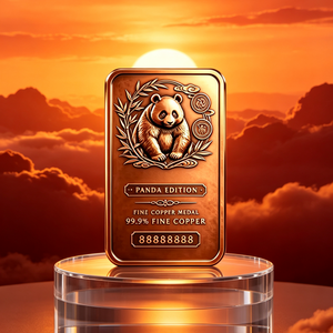 Medalla Rectangular de Cobre Fino 99.9% Edición Panda de 1 Kg, Troquelada, Coleccionable, Temática Animal - Product Image 2