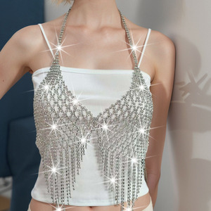 Catena per il corpo con strass geometrici europei e americani, <span class=keywords><strong>reggiseno</strong></span> sexy con nappe in rete, abbigliamento sexy da discoteca con glitter esagerati - Product Image 2