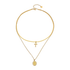 Chaîne de clavicule superposée Mili Tungsten pour femme, avec pendentif croix en zircon et chaîne à double rangée de lames, idéale pour le quotidien - Product Image 4