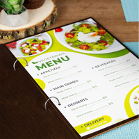 Porte-menu promotionnel en contreplaqué de teck, gravure personnalisée, logo doré, texte, pour restaurant, bar, format A4, reliure à anneaux, porte-menu à feuilles mobiles