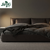 Lit King Size en Cuir Véritable Minimaliste Italien 2 * 2 Mètres Grand Lit Plateforme Tatami avec Tête de Lit Capitonnée Remplissage en Duvet