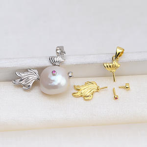 Pendentif en argent 925 fait main avec perle baroque, collier en forme de petit poisson avec support vide, accessoire pour femmes - trouvailles de bijoux DIY - Product Image 1