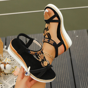 Women New Wedge Summer Open-Toe Thick Sole Platform <b>Sandals</b> Elastic Roman <b>Sandals</b> - Product Image 2