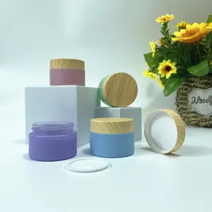 玻璃圆形化妆品罐20毫升蓝绿色紫色粉色奶油盒，带螺帽