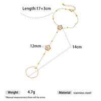 Bracelet de doigt N&S en acier inoxydable plaqué or 18 carats avec trèfle à quatre feuilles et zircone cubique, résistant à l'eau et inaltérable, cadeau pour femme