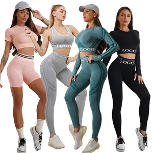 2PCS Seamless Yoga Set Langarm Gym Workout Kleidung Frauen Scrunch Butt Leggings Active wear Sets für Frauen