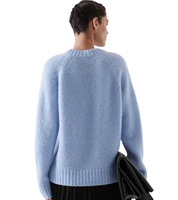 Pull en cachemire bleu tricoté décontracté ample pour femmes, automne-hiver